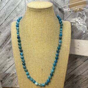 Apatite Blue Gemstone Beaded hand knotted 20 inch Necklace